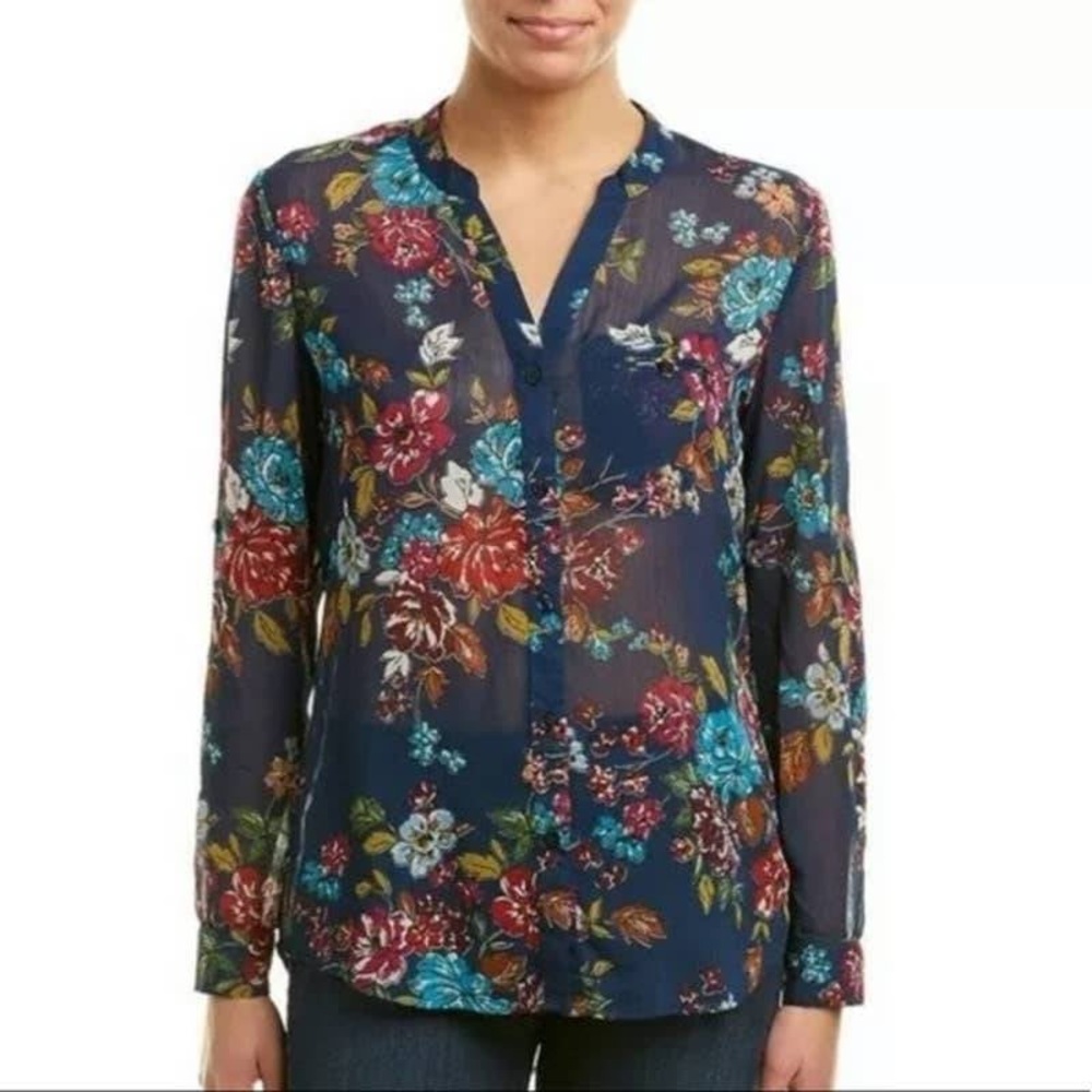 KUT long sleeve sheer button up blouse